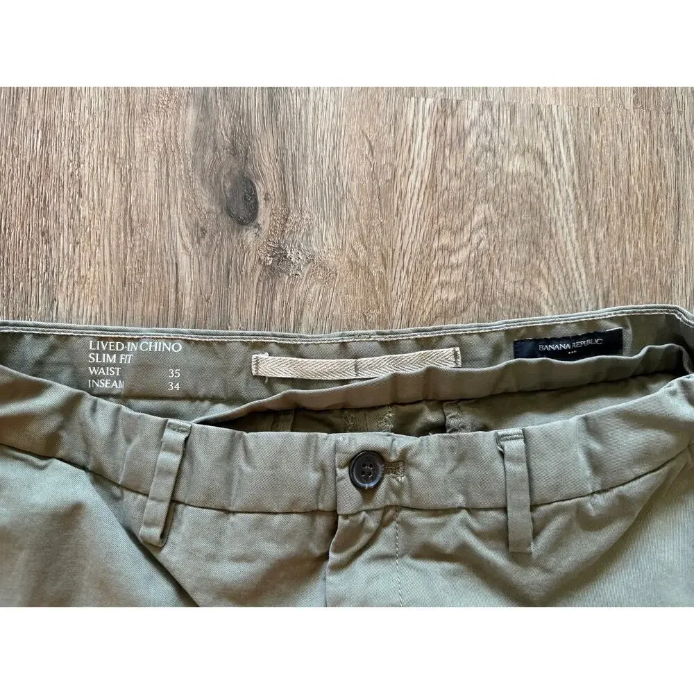 Banana Republic Lived In Chino Slim Fit Men’s Green Pants Size 35x34